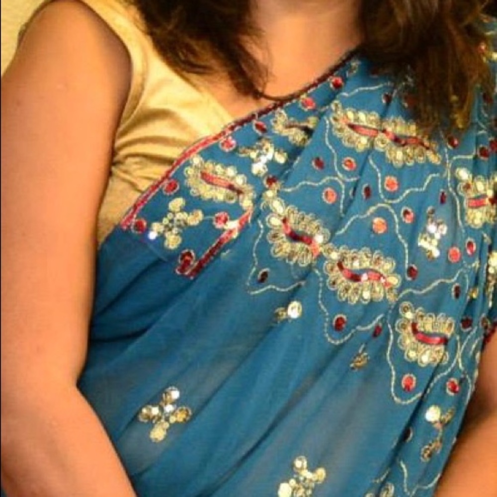 Blue sequin saree sari
